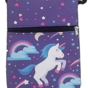 Crossbody Bag w/ Adjustable Strap 4.75" X 6" Unicorn print Zip close NEW